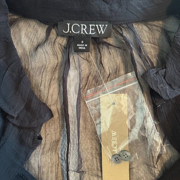 J. Crew Black Ruffle button-up shirt in crinkle chiffon - Size 0 - NWT - Picture 12 of 13